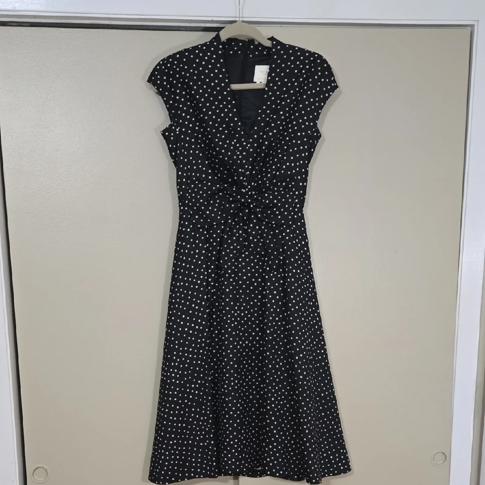 Kate Spade Black and White Polka Dot Midi Dress Size 0